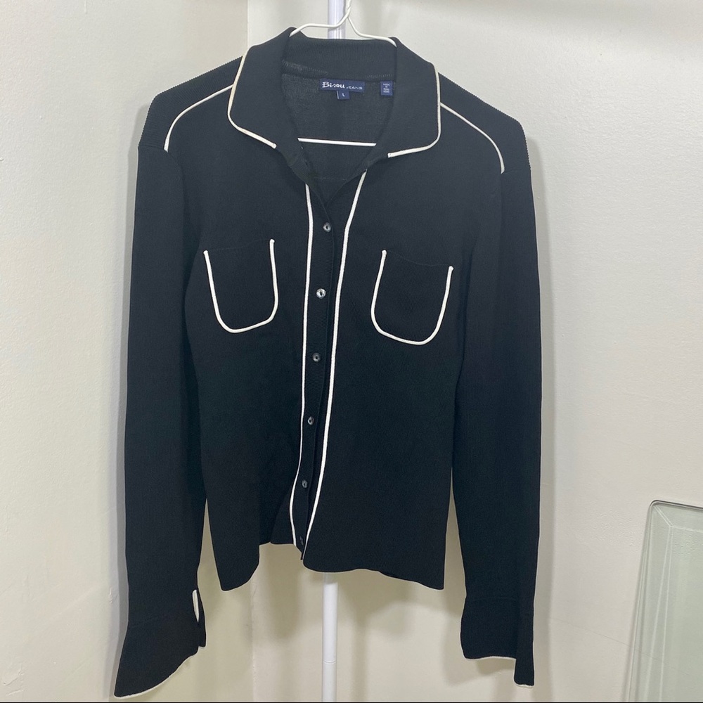 VINTAGE Black Cardigan with White Paneling